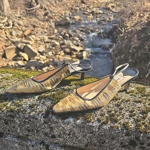 Jimmy Choo Gold Textured Slingback Kitten Heels